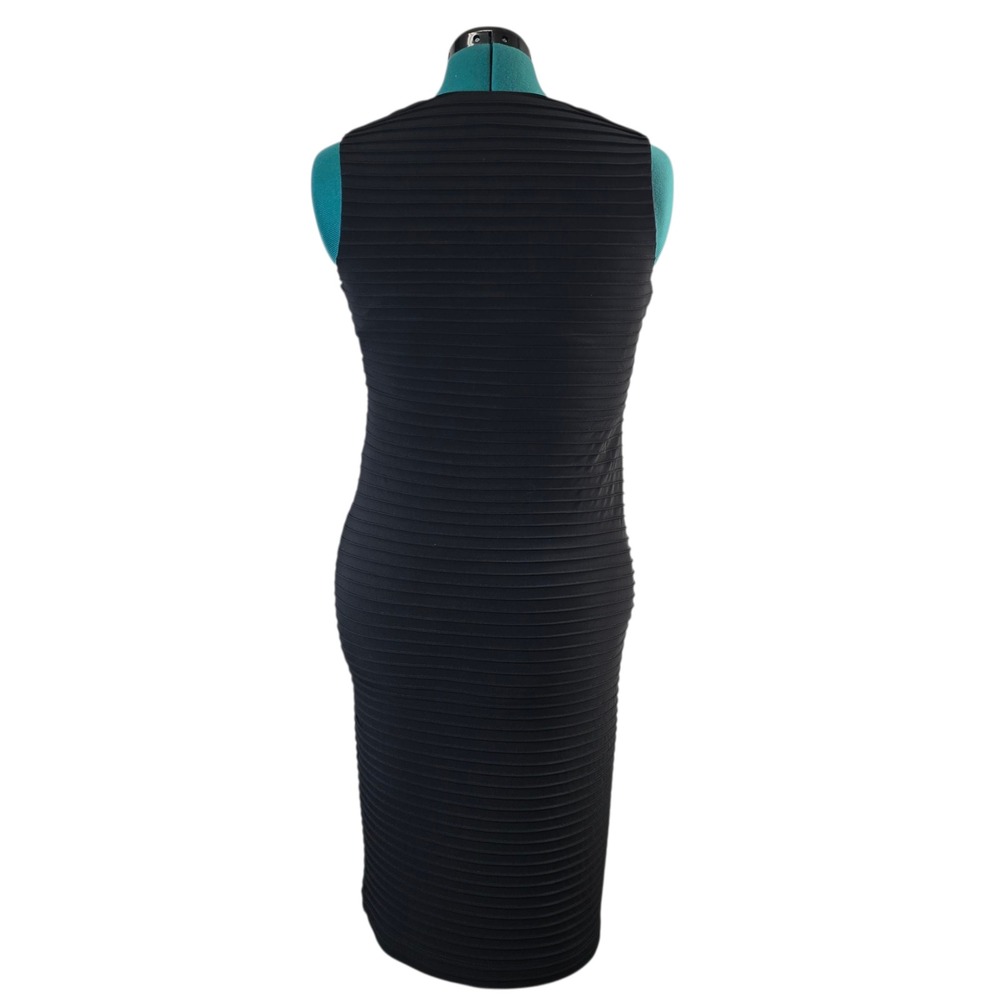 Unbranded Bodycon Dress Womens M Black Stretch Pleated V-Neck Sheath LBD Classic - Picture 4 of 8